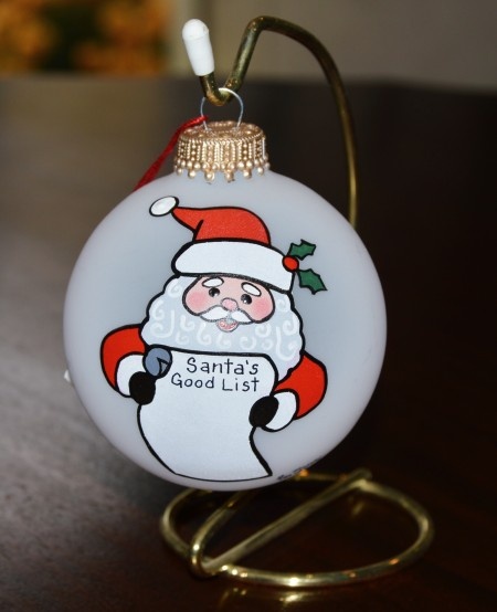 Santa Reading His List Glass Ornament