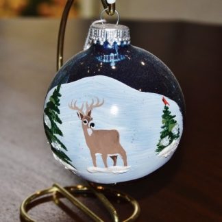Buck in the Woods w/ Cardinal Glass Ornament