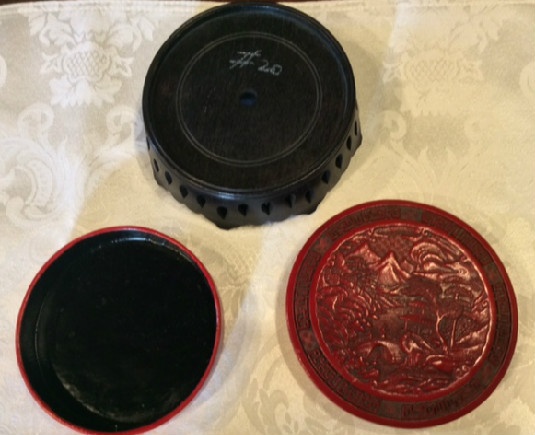 Cinnabar Resin Round Covered Box w/ Stand