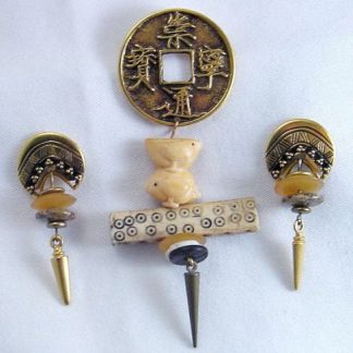 Chinese Pin and Earrings Set