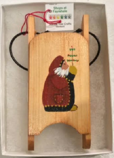Old Santa wooden sled ornament
