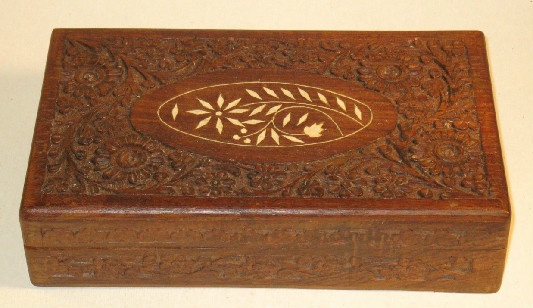 Large Carved Wooden Box With Inlaid Design - Image 4