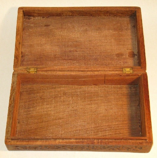Large Carved Wooden Box With Inlaid Design
