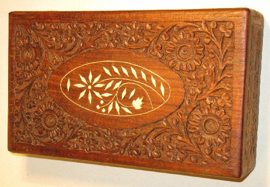 Large Carved Wooden Box With Inlaid Design - Image 6