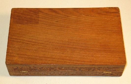 Large Carved Wooden Box With Inlaid Design