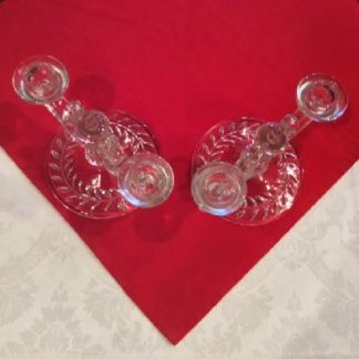 Pair Of Indiana Glass Laurel Double Candlesticks