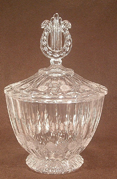 Elegant Leaded Glass - Frosted Daisy Pattern - Candy Dish with Lyre Finial