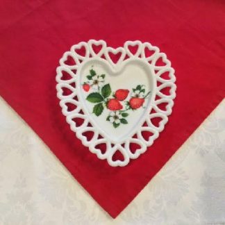 Heart Shaped Milk Glass Plate w/ Strawberries