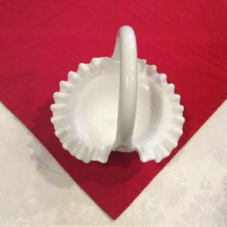 Fenton White Milk Glass Hobnail Pattern 7 Inch Tall Basket w/ Applied Handle