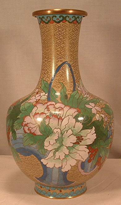Chinese Cloisonne Vase - Basket of Flowers & Butterflies