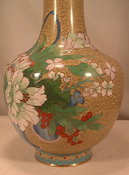Chinese Cloisonne Vase - Basket of Flowers & Butterflies