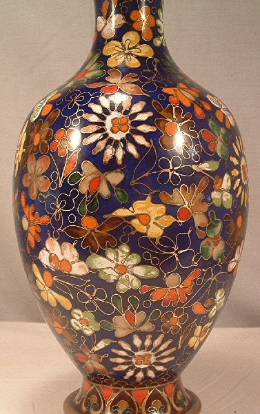 Chinese Cloisonne Vase - Extremely Ornate w/ Many Flowers & Signed