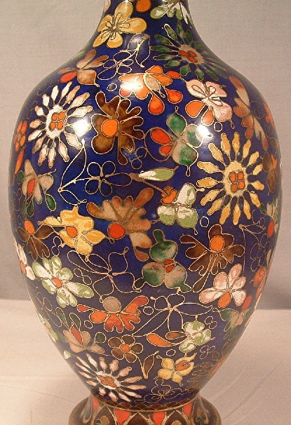 Cloisonne Vase - Extremely Ornate w/ Many Flowers & Signed - Image 4
