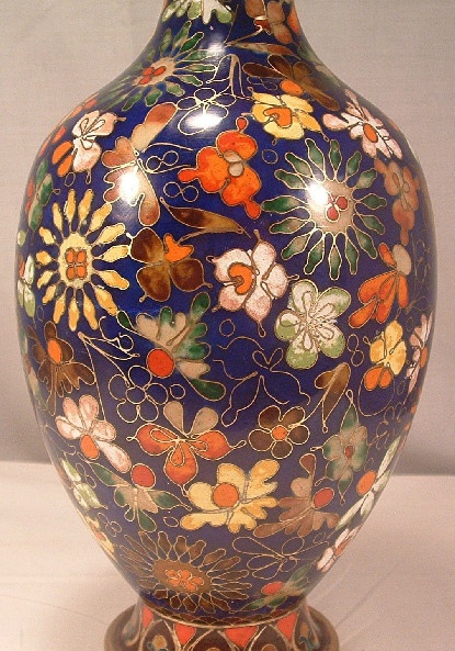 Chinese Cloisonne Vase - Extremely Ornate w/ Many Flowers & Signed