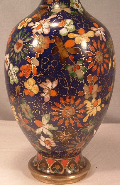 Chinese Cloisonne Vase - Extremely Ornate w/ Many Flowers & Signed
