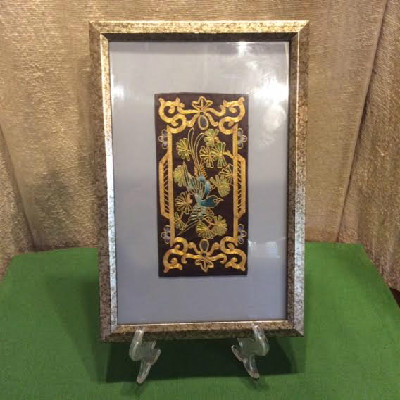 Chinese Embroidered Silk & Gold Thread Framed Panel - Blue Bird of Paradise