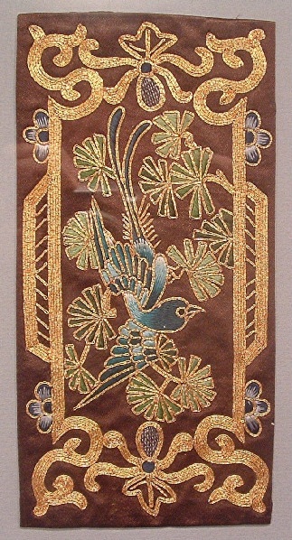 Chinese Embroidered Silk & Gold Thread Framed Panel - Blue Bird of Paradise - Image 2