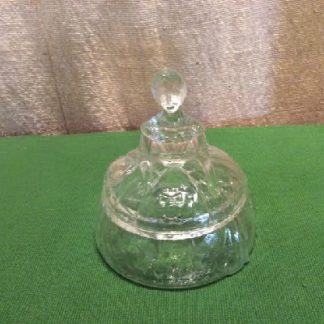 Crinoline Girl Clear Glass Figural Lidded Powder Jar / Trinket Box