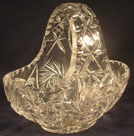 Cut Lead Glass Basket w/ Original Lausitzer German Democratic Republic Label