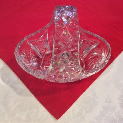 Cut Lead Glass Basket w/ Original Lausitzer German Democratic Republic Label