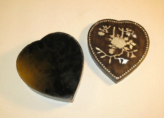 19th Century Heart Shaped Box w/ Inlaid Mother Of Pearl Decoration