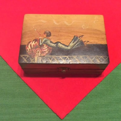Cigar Box w/ Painted Top - Reclining Woman Using Long Cigarette Holder
