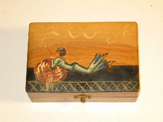 Cigar Box w/ Painted Top - Reclining Woman Using Long Cigarette Holder - Image 2