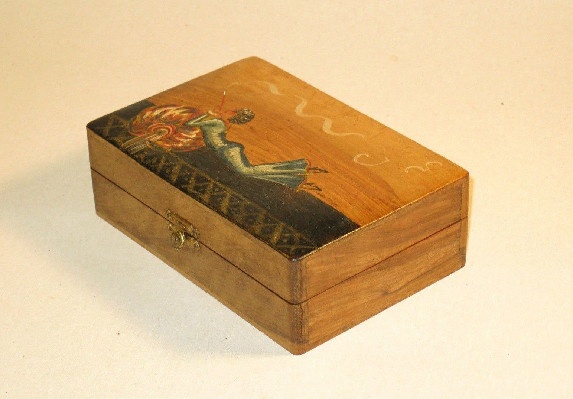 Cigar Box w/ Painted Top - Reclining Woman Using Long Cigarette Holder