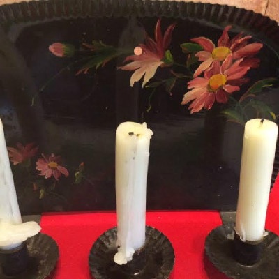 Floral Painted - Triple Candle Tin Sconce - Image 2