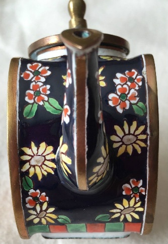 Kelvin Chen Style – Enamel Copper Cloisonne Tea Pot – Orange Tabby w/ Flowers - Signed