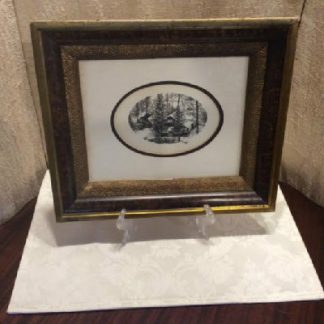 Victorian Wood Shadow Box Picture Frame w/ Pen & Ink Engraving by B. Weiss