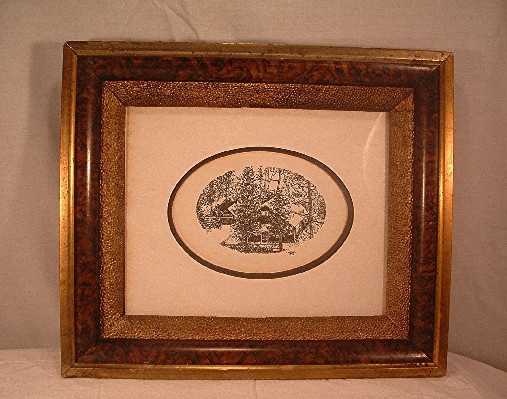 Victorian Wood Shadow Box Picture Frame w/ Pen & Ink Engraving by B. Weiss - Image 7