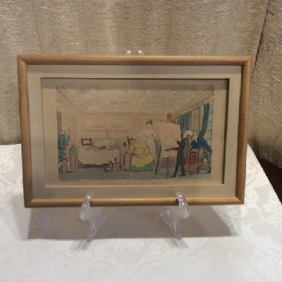 Early 1800's - Thomas Rowlandson - Hand Coloured Engraving Titled - "Dr. Syntax Painting A Portrait"