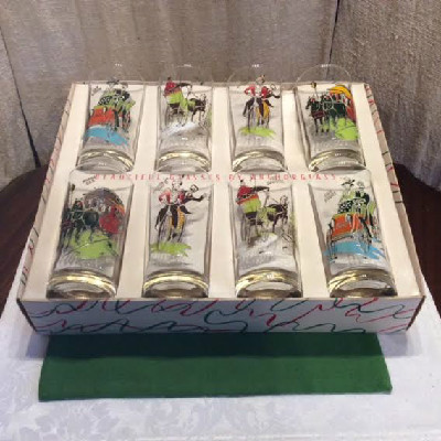 Anchor Hocking - Glass GAY NINETIES Tumblers - Complete Original Box Set - Scarce & Hard To Find
