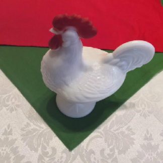 Standing Rooster Candy Dish - White Milk Glass - Westmoreland Glass Company