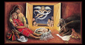15.) - Guatemalan Nativity - Inside: Gloria in Excelsis Deo! Suddenly a great company of the heavenly host appeared with the angel, praising God and saying, "Glory to God in the highest, and on earth peace to men on whom his favor rests." (Luke 2:13-14) (Fr. John Giuliani)