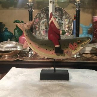 Hand Carved Santa Riding A Rainbow Trout - American Folk Art - The McAlister Collection