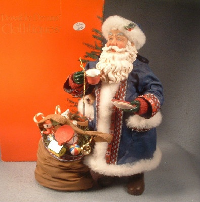 Clothtique Possible Dreams Santa Claus in Blue Robe w/ Cup & Saucer - 1994 - Vintage