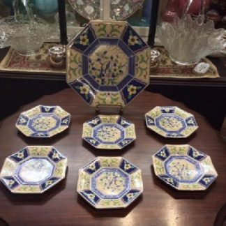 Imari Ware Japan Cake / Dessert Set - 10.5" Plate with (6) 6" Plates - Vintage Hand Painted