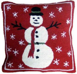 Hooked Wool Winter / Holiday Pillow - Snowman