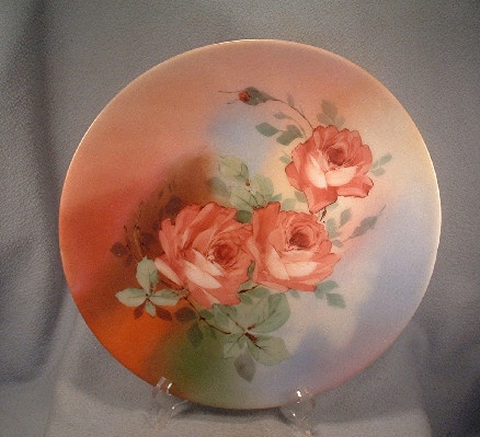 Victorian Hand Painted Roses - Hand Blown Bristol Glass - Plaque Plate Platter - Rough Pontil