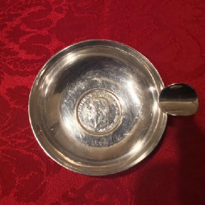 Sterling Wine Taster w/ 1936 Great Britain - One Penny - King George V / Seated Britannia