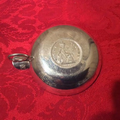 Sterling Wine Taster w/ 1936 Great Britain - One Penny - King George V / Seated Britannia