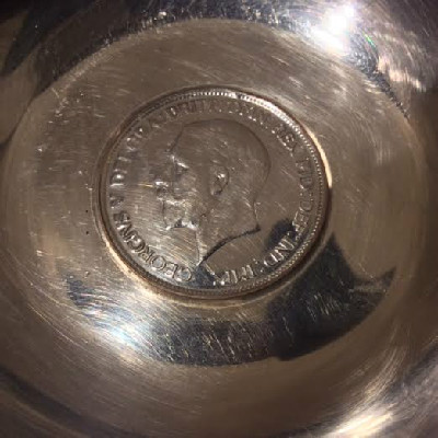 Sterling Wine Taster w/ 1936 Great Britain - One Penny - King George V / Seated Britannia