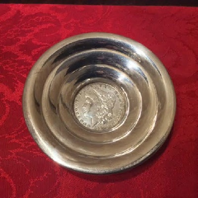 Sterling Dish w/ United States Coin - 1901 Morgan Silver Dollar