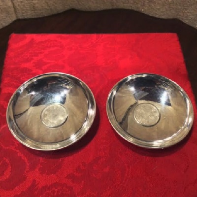 PAIR - 950 Silver Sauce Dishes By K Uyeda w/ Japanese Coins