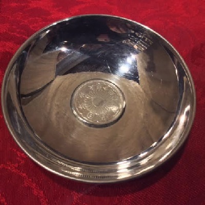 PAIR - 950 Silver Sauce Dishes By K Uyeda w/ Japanese Coins