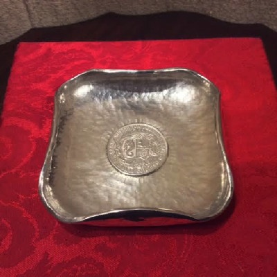 Sterling Hand Hammered Dish - Bowl w/ 1889 Peruvian 1 Sol Coin
