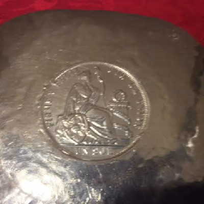 Sterling Hand Hammered Dish - Bowl w/ 1889 Peruvian 1 Sol Coin