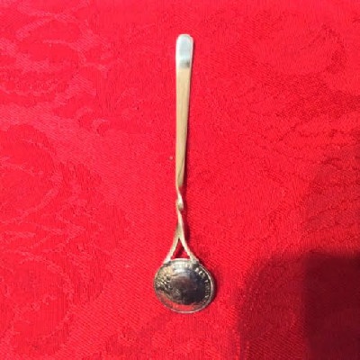 Silver Mustard Spoon - Jelly/Jam Spoon w/ 1942 Australian George VI Six Pence Coin
